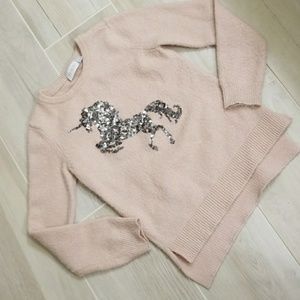 Sequin unicorn cozy pink sweater